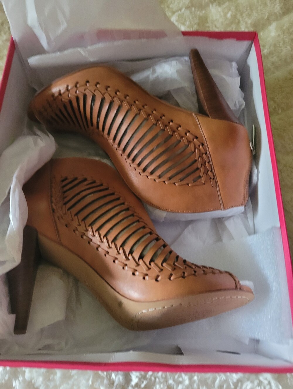 Vince Camuto Tan Woven Cutout Heeled Booties